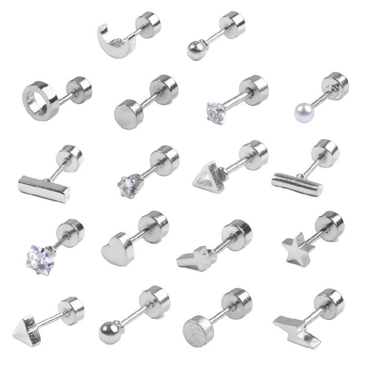 18-Pair Tiny Stud Earrings Star Moon for Triangle Ball Screwback Earrings for Un