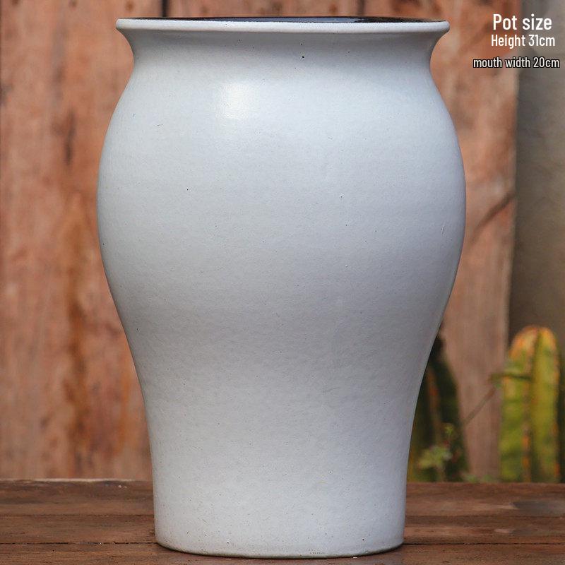Extra Large White Ceramic Pot: European Style Succulent and Flower Pot for Courtyard Landscaping with Rough Texture and Large Caliber.
