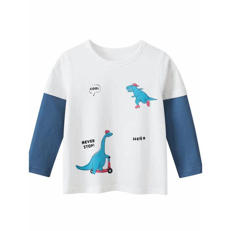27Kids Spring and Autumn Boys' Fake Two-Piece Long-Sleeved T-shirt Children Dinosaur Bottoming Shirt Boys' Cotton Clothes