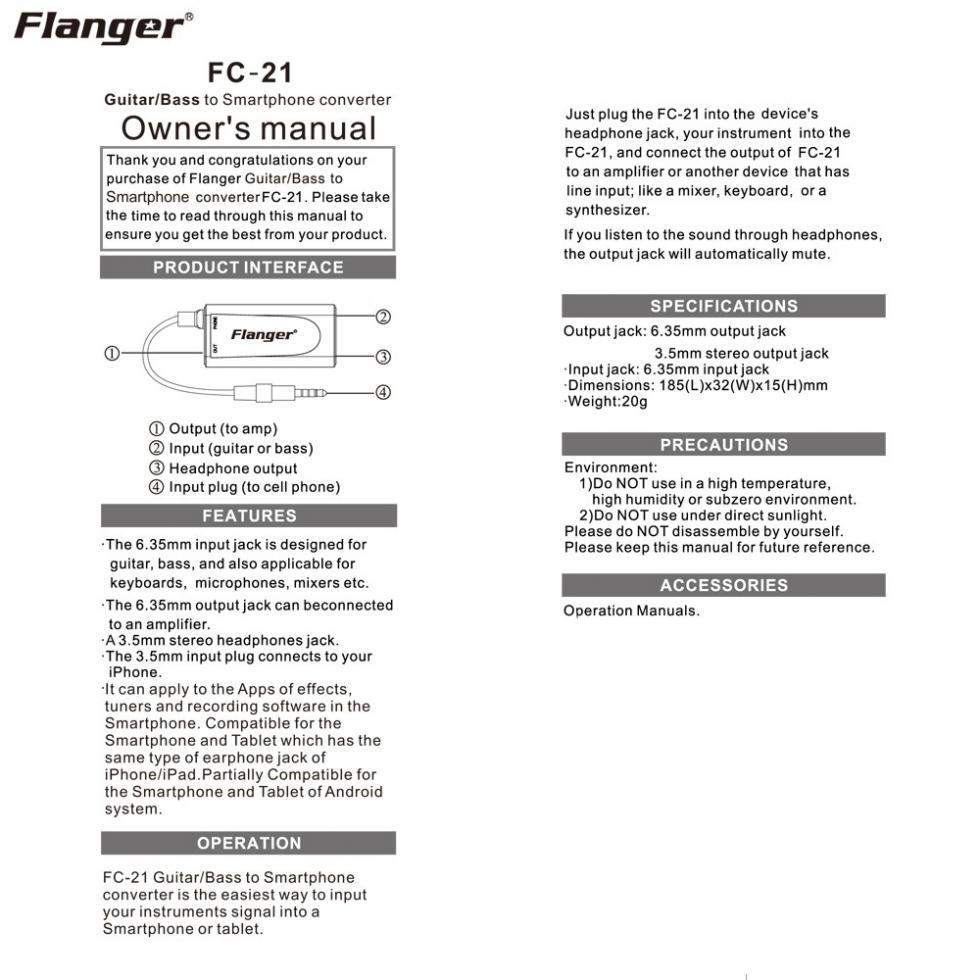 Flanger 3.5mm Output Guitar Bass To Smartphone Effect Interface Connection Adapter Audio Connector