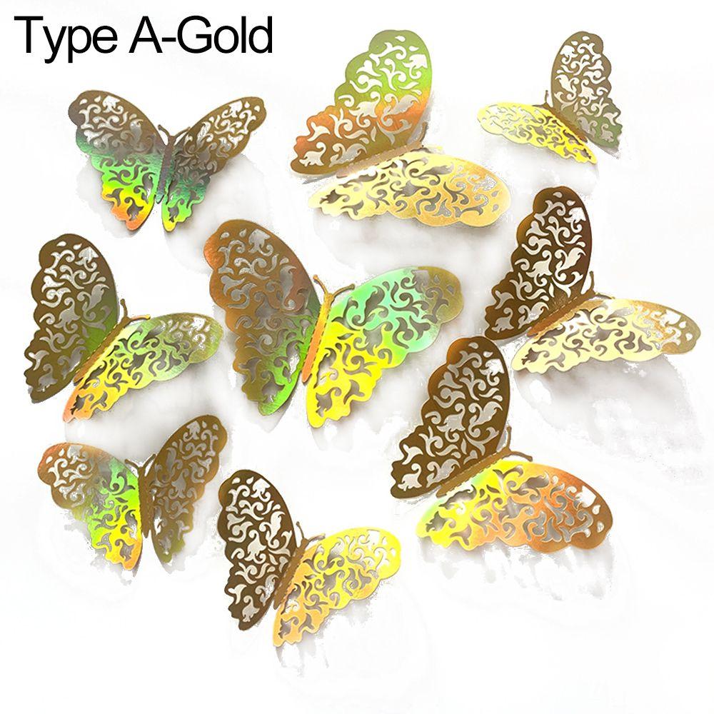 DIY Accesories Party Wedding Supplies Home Decoration Hollow Butterflies 3D Butterfly Stickers Wall Decals Colorful Silver Gold