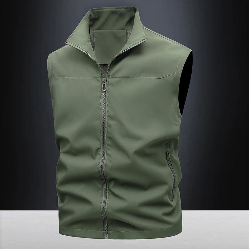 Solid Color Sleeveless Zipper Pocket Cardigan High Neck Fashion Vest Top