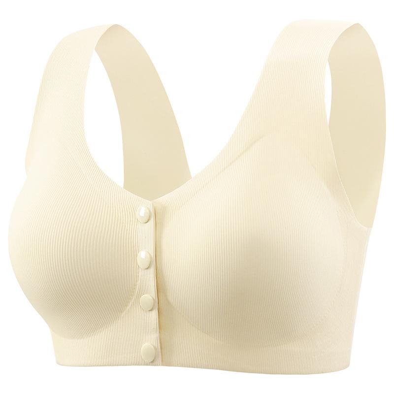 Seamless Ice Silk Bra Mature Women Front Closure Fixed Cup Thin Wireless Tank Top Sports Bra Push Up Comfortable Supportive Underwear