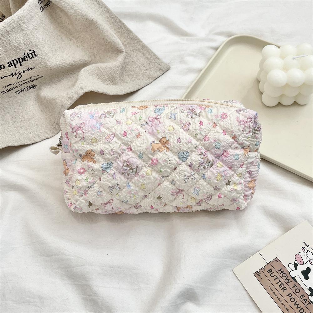 Cute Cartoon Women's Cosmetic Bag College Girls Stationery Pencil Case Handbags Quilted Cotton Ladies Makeup Storage Bags Purse