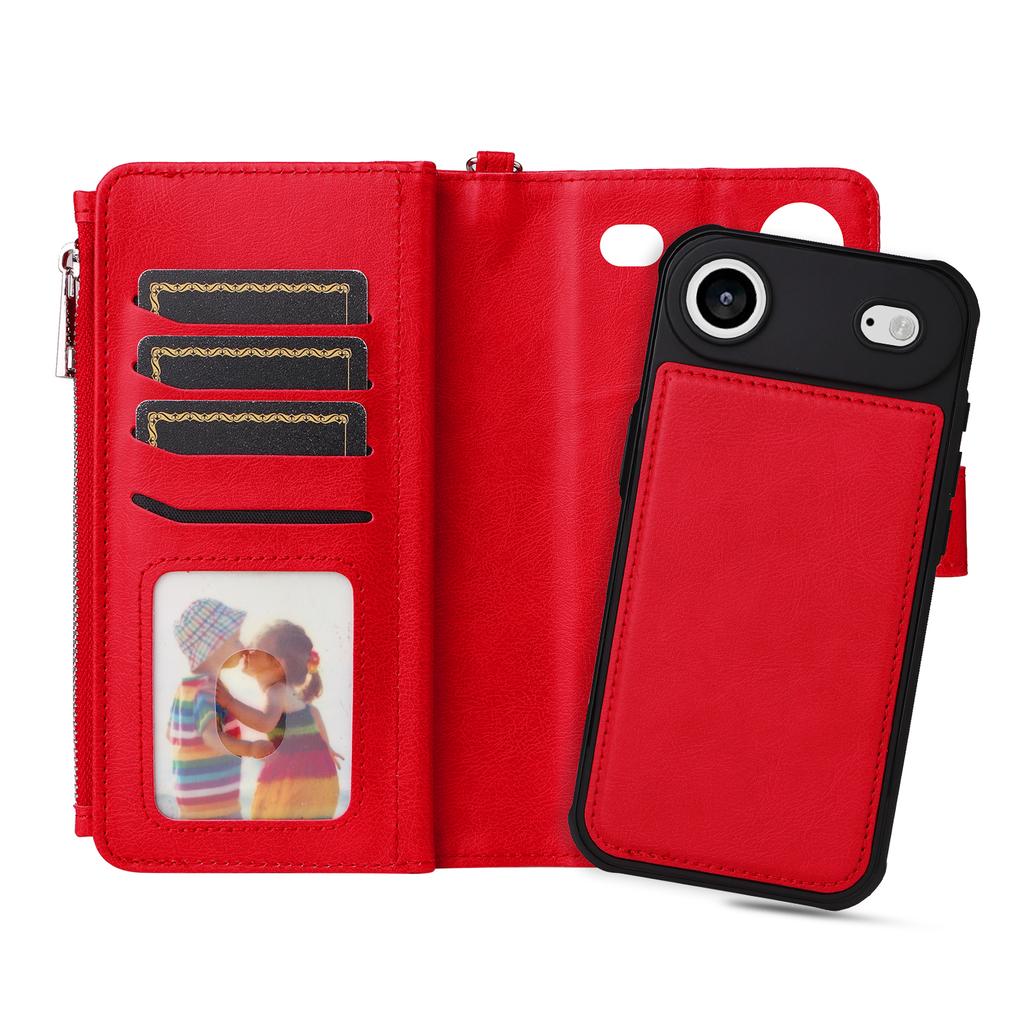 For iPhone Air Magnetic Leather Case Mobile Cover with Detachable Zipper Wallet Strap
