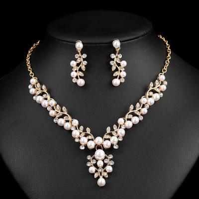 Pearl Necklace & Earring Set - Bridal Alloy Electroplate Jewelry 