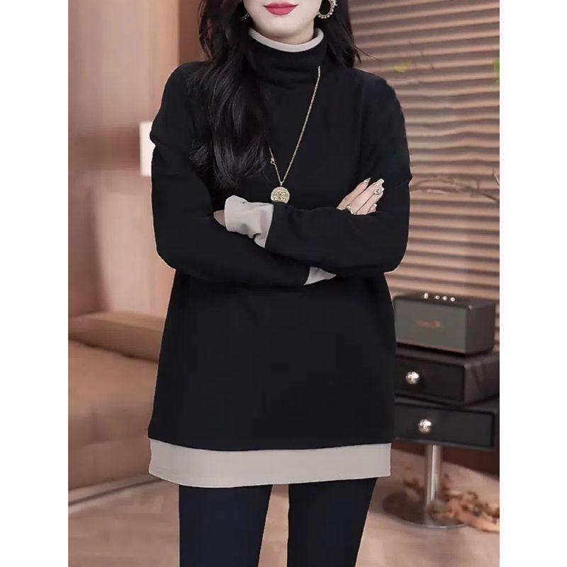 

Plus Size Velvet High Neck Layered Top - Women s Autumn/Winter Slimming Cover-Up 2XL чёрный