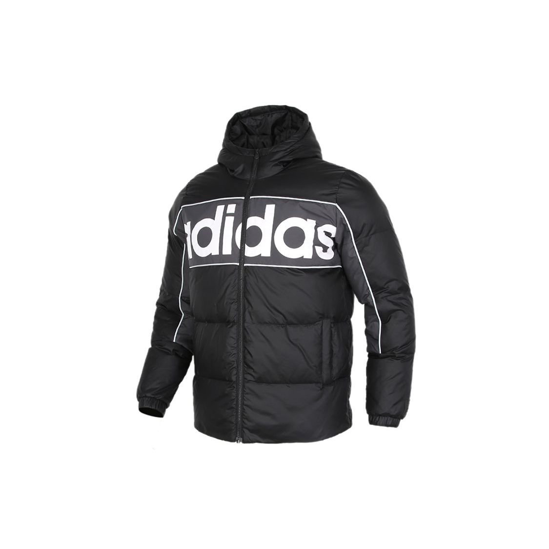 

Adidas Neo Mens Down Puff Warm Color Block Logo Printed Sports Hooded Down Jacket Men Jacket Black GJ8804 XXXL