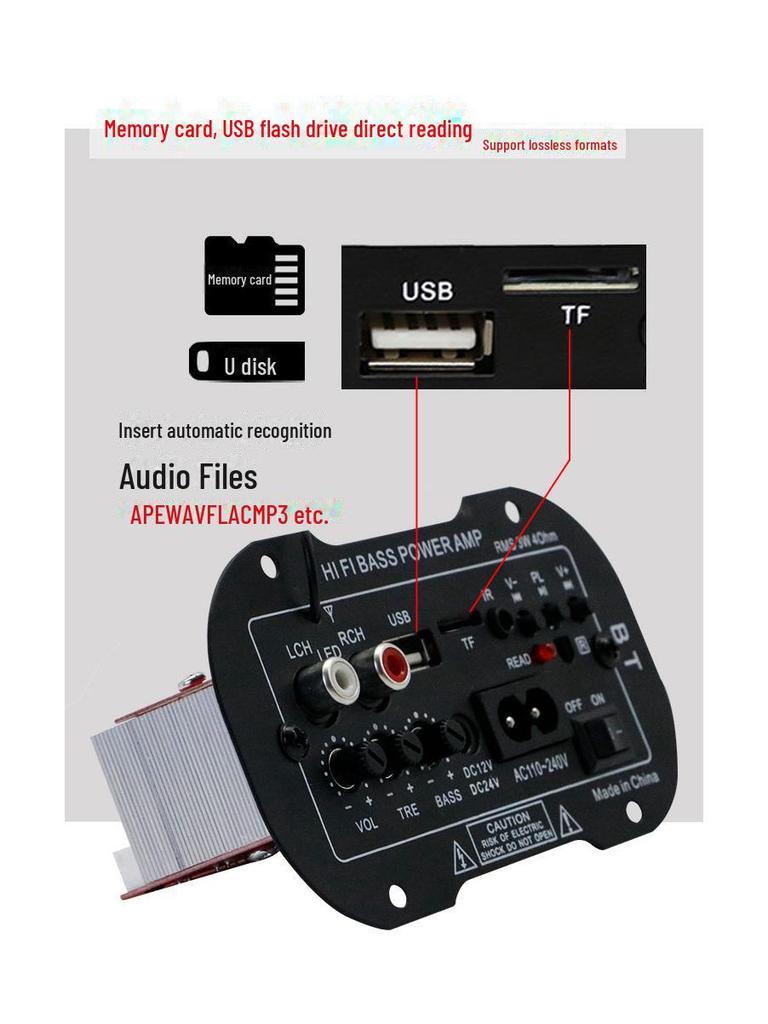 Universelle Hochleistungs-Bluetooth-Verstärkerplatine für Heim & Auto mit eingebautem Lautsprecher und Unterstützung für starke Bässe (12V/24V/220V)