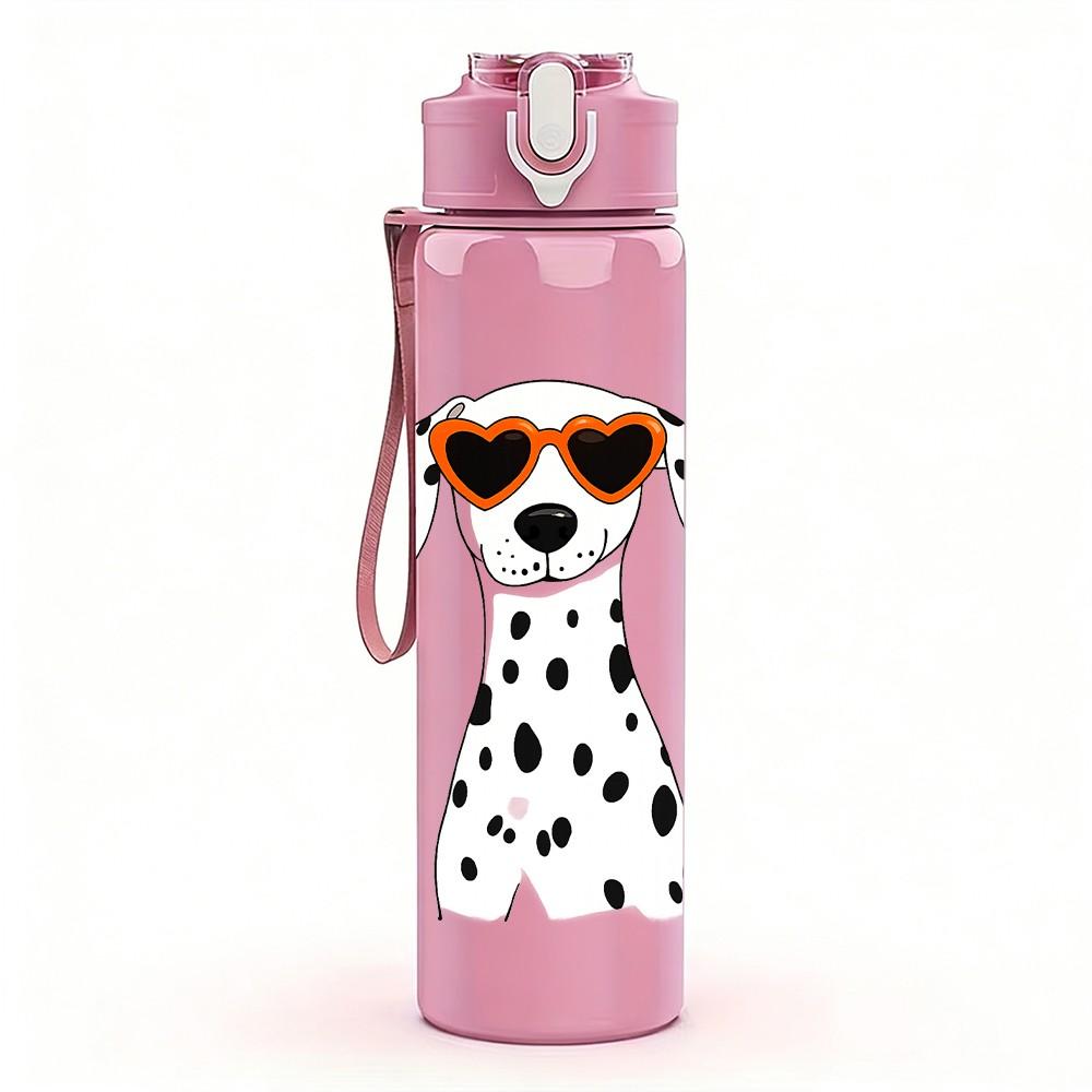 1PC Dog Wearing Sunglasses Cartoon Print 750ml Color Plastic Sports Water Bottle Leakproof Flip Straw Lid Suitable for Sports Office Home Use