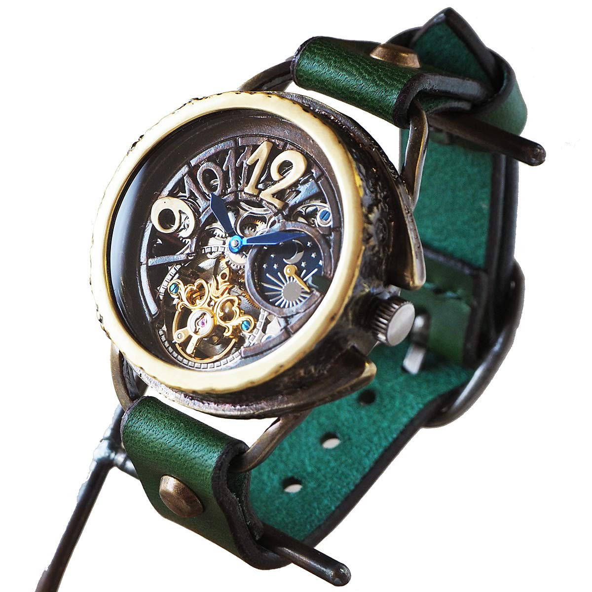 

Handmade Watch Automatic Winding Skeleton Back Fanfare Mechanical Handmade Italian Cowhide Brass Made in Japan [KINO] SUN&MOON K-13 Men s Women s