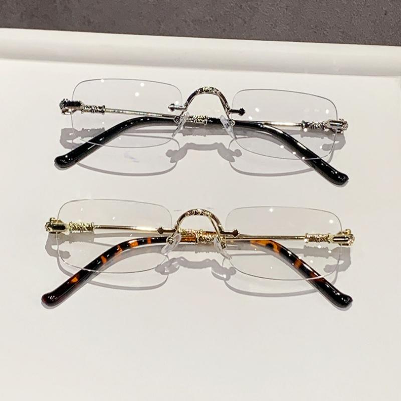 Metal Frameless Photochromic Myopia Glasses Unisex Square Frames Blue Light Protection Minus Diopter Eyeglasses 0 To -4.0