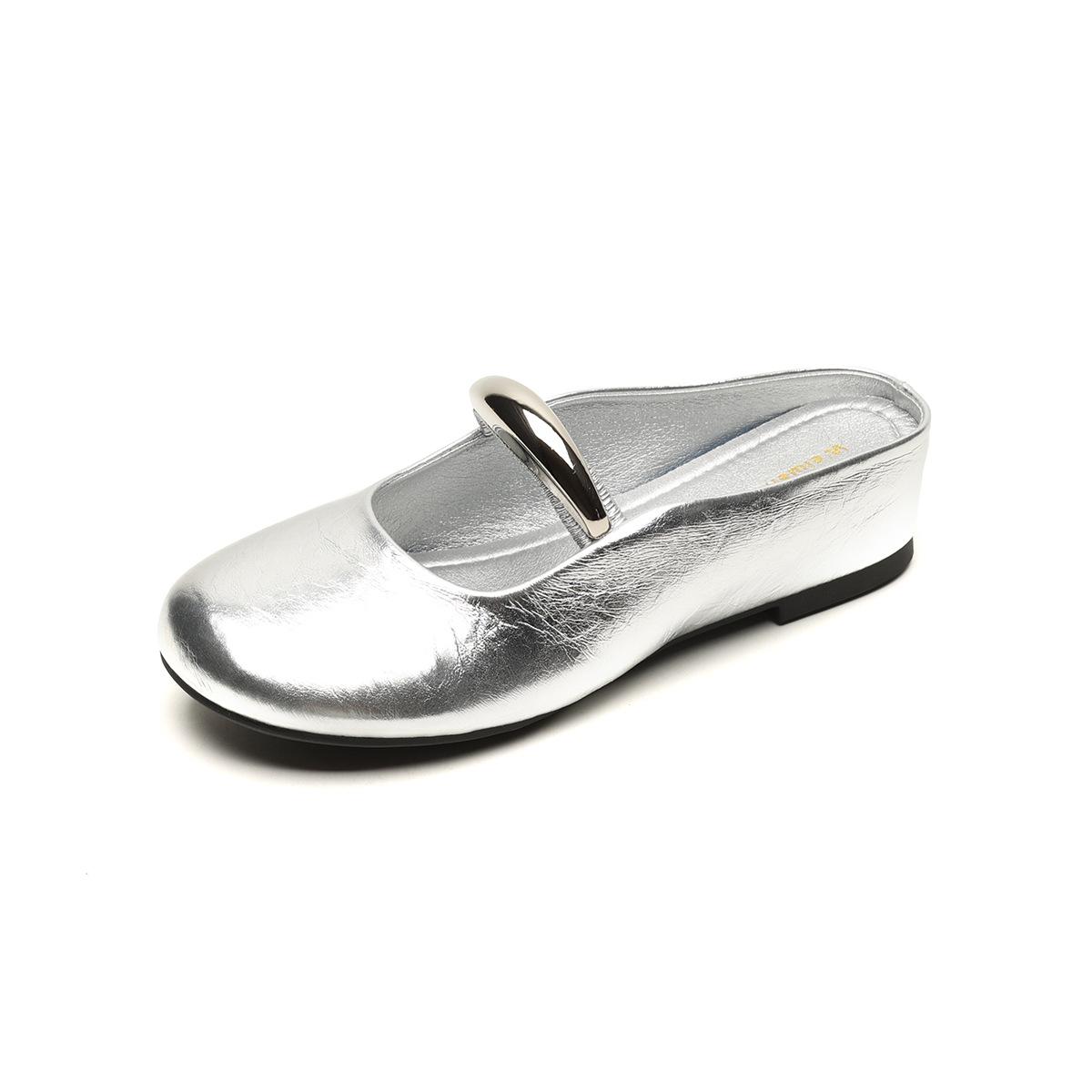 

Женские туфли с круглым носком, ремешком на одну линию, одинарные, во французском стиле, стелька с увеличением высоты, носок и полушлепанцы 42 серебряный