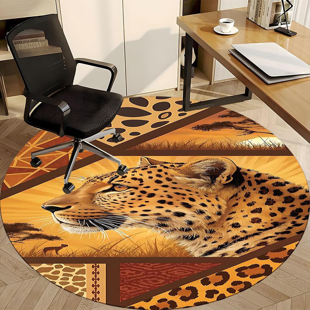 1pcLeopard Safari Office Round Area Rug, Indoor Mat Suitable ForOffice, Under Office Chairs Bedroom Living Room Home Decor, Room Deco 033