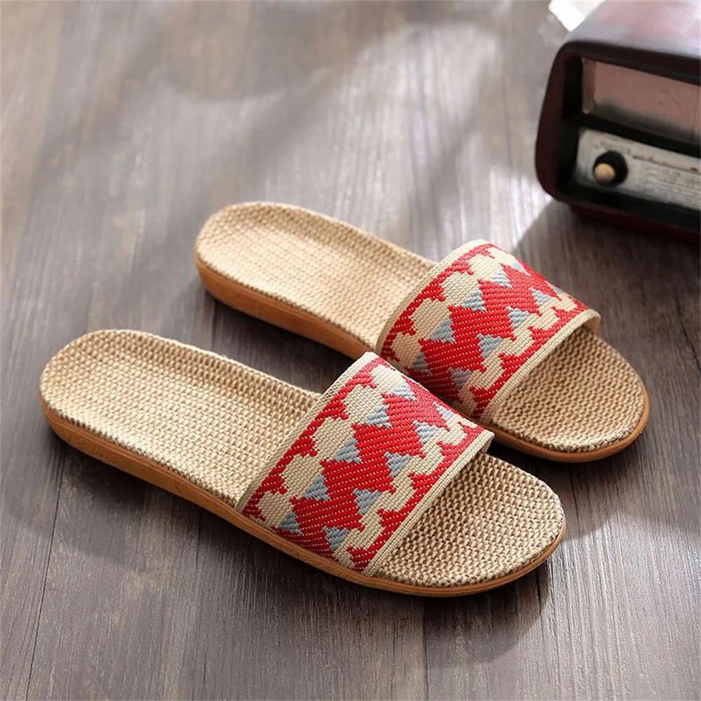 

Comemore Home Summer Low Price Shoes Flat Sandals Ladies 2024 Comfortable Round Toe House Four Seasons Linen Slippers for Women 39-40 червоний
