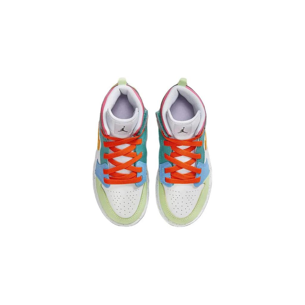 Jordan Air Jordan 1 Mid Alt SE Breathable High top Children's Basketball Shoes Blue Orange Children Aged 3 7 Years Old (Unisex)