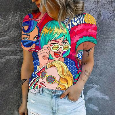 2025 Summer Women Fashion T-shirt Art Girl Painting O-Neck Tops Tees Female Stylish Short Sleeve Clothing Ladies Casual Outfit