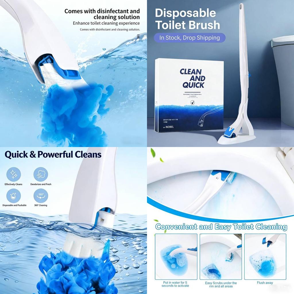 Modern Minimalist Disposable Toilet Brush Set With Cleaning Liquid For Home Bathroom Cleaning Supplies