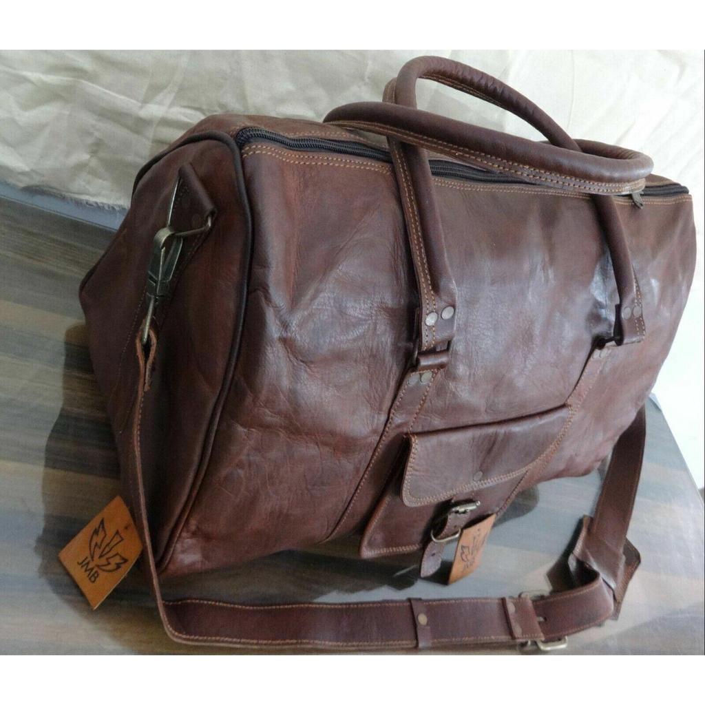Leather Bag Triangle Duffle Travel Gym Weekend Overnight Men's Genuine Leather