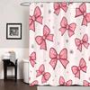 1pc Pink shower curtain with bow pattern, polyester fabric, machine washable, with hooks, suitable for bathroom decoration.