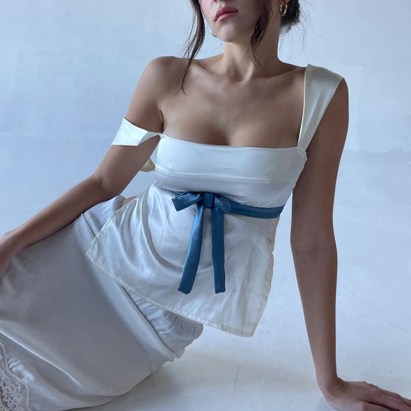 

Square Collar Ribbon Camisole Sleeveless Halter Top L чорний