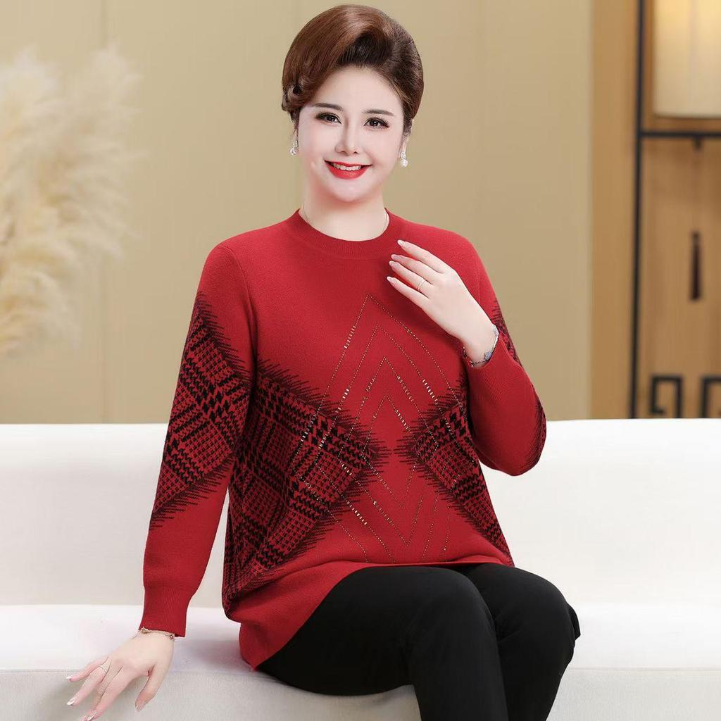 Extra Wide Plus Size Autumn/Winter Wool Pullover Sweater for Middle-Aged and Elderly Women