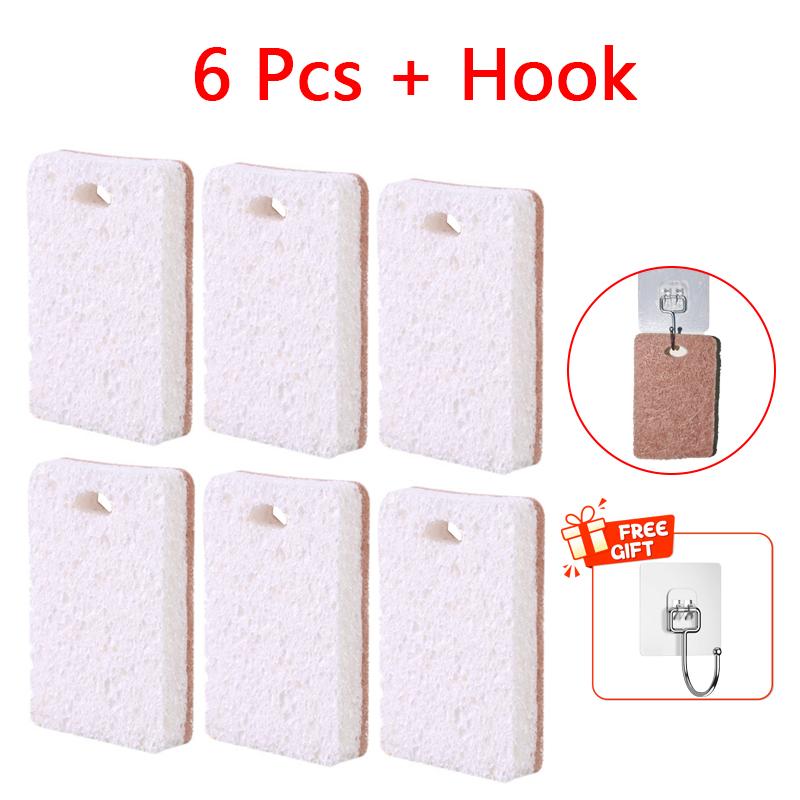 6Pcs Natural Scrub Sponges Dish Washing Sponge Safe Natural Sisal Wood Pulp Cotton Microfiber Sponge Kitchen Sponge Household