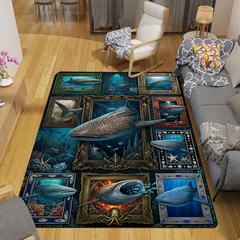 Whale Shark Collage Pattern Rug Floor Mat for Living Room or Bedroom Soft and Comfortable Carpet a Gift for Birthday and Holiday.