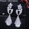 Threegraces Eleganckie Cyrkonia Sześcienna Długie Geometryczne Kolczyki Z Pereł Wiszące Dla Kobiet Biżuteria Ślubna Akcesoria Prezent Er339