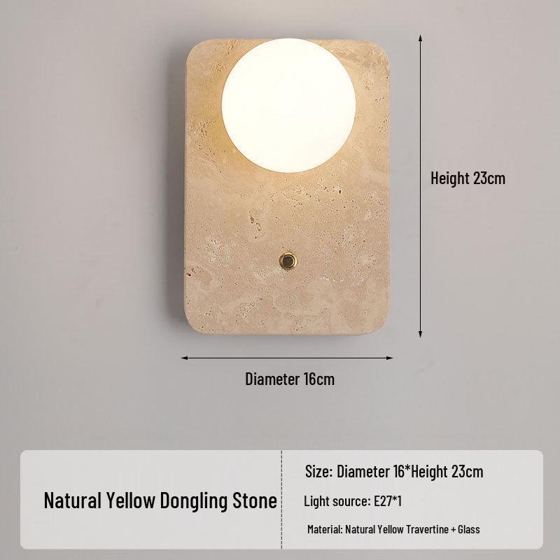 Yellow Travertine Wabi-Sabi Wall Lamp for Bedroom, Hotel, or Corridor