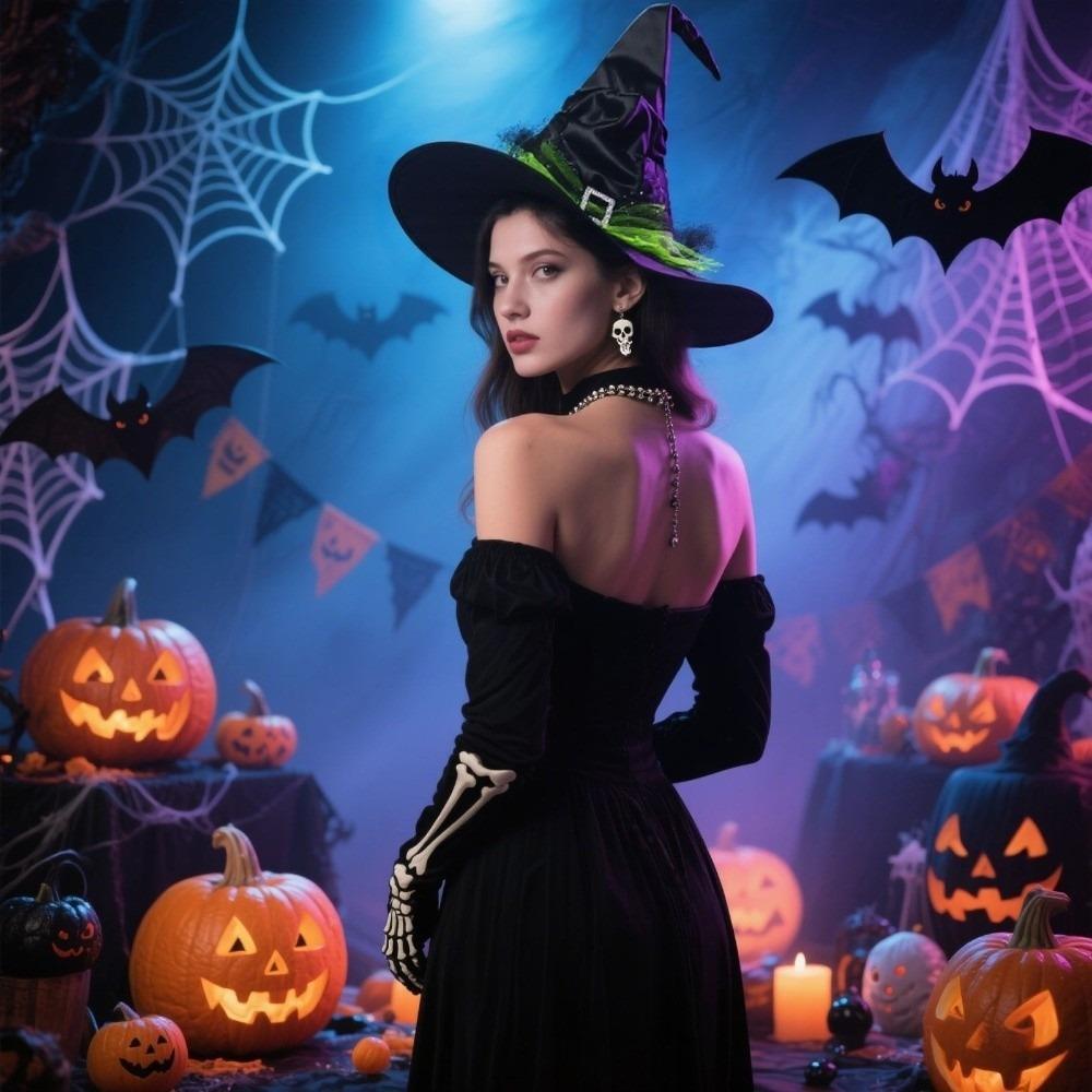 Folds Halloween Witch Hat Satins Wizard Cap Creative Mesh Bow Witch Hat  Performance Props