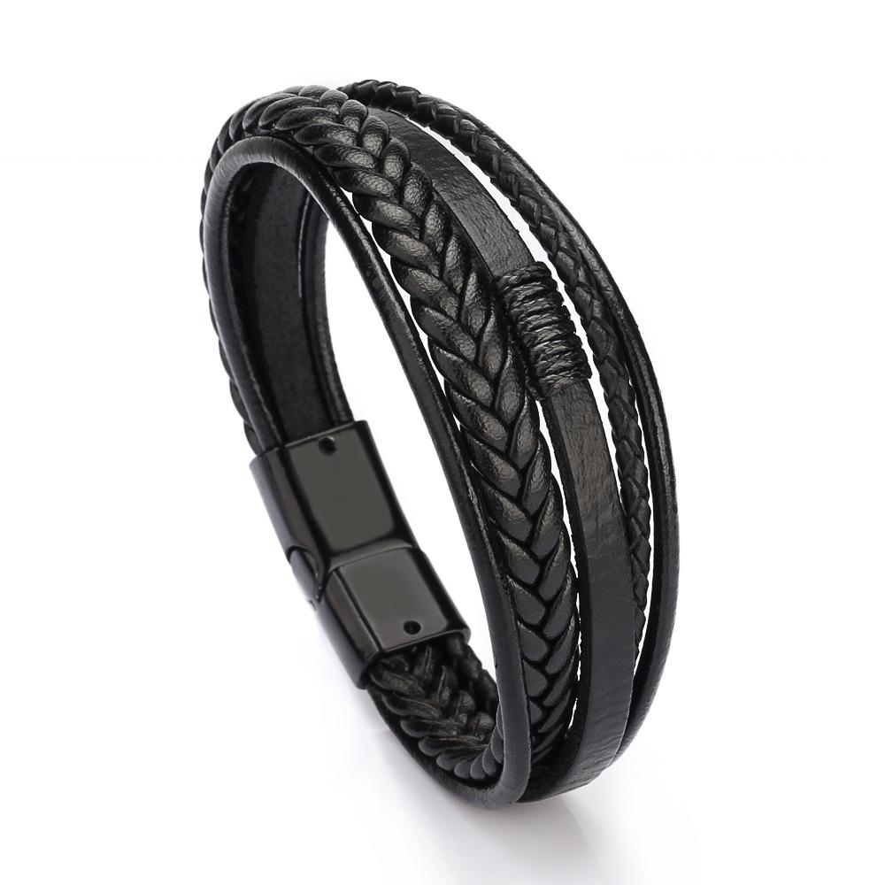 1 European and American Retro MEN'S Magnetic Buckle Bracelet, PU Alloy Woven Leather Bracelet, Couple Bracelet Trend-808057
