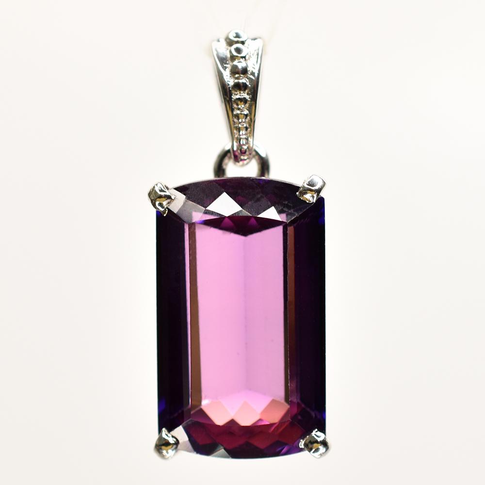 Natural 29.3 Ct 925 Sterling Silver Baguette Pendant CERTIFIED Purple Tanzanite AI-05-NS