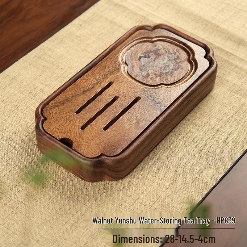 

Walnut Chinese Style Solid Wood Tea Tray for Gongfu Tea Ceremony - Compact Water Storage for Home or Office Use