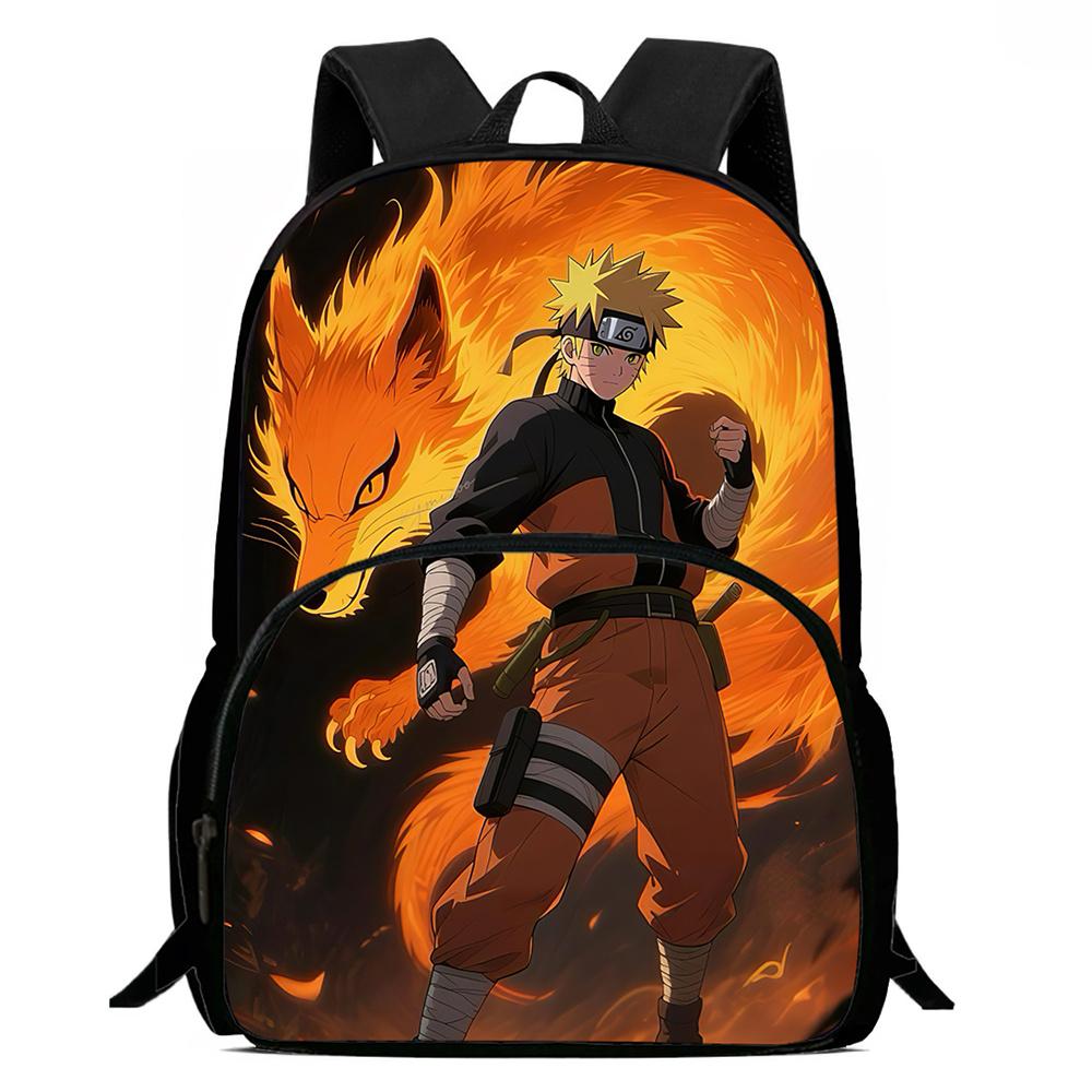 Cartoon NARUTO Pattern Lightweight Backpack With Front Pocket Adjustable Shoulder Strap Unisex Suitable For Children Age 6-10