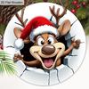 Cartoon Elk Christmas Wooden Sign - Navidad Round Artwork for Front Door, Wall Hanging Decor - Ideal Christmas Decoration