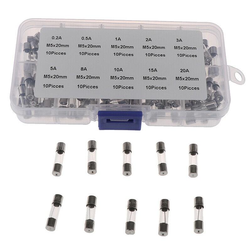 100pcs 5x20mm fast blow glass tube fuse set assorted kit