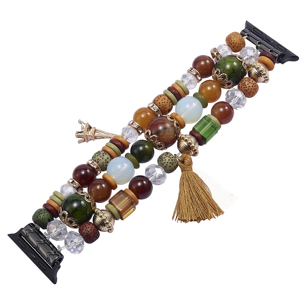 

For Apple Watch 10 46mm/Ultra 2/Ultra 49mm/9 8 7 45mm/SE (2023) SE (2022) SE 6 5 4 44mm/3 2 1 42mm Beaded Watch Band with Tassel Decor Coffee