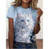 Funny Women's Cat Graphics T-Shirt Cute 3D Print Tees Fashion Tops Short Sleeves O-Neck T-Shirts Street Summer Woman Clothing