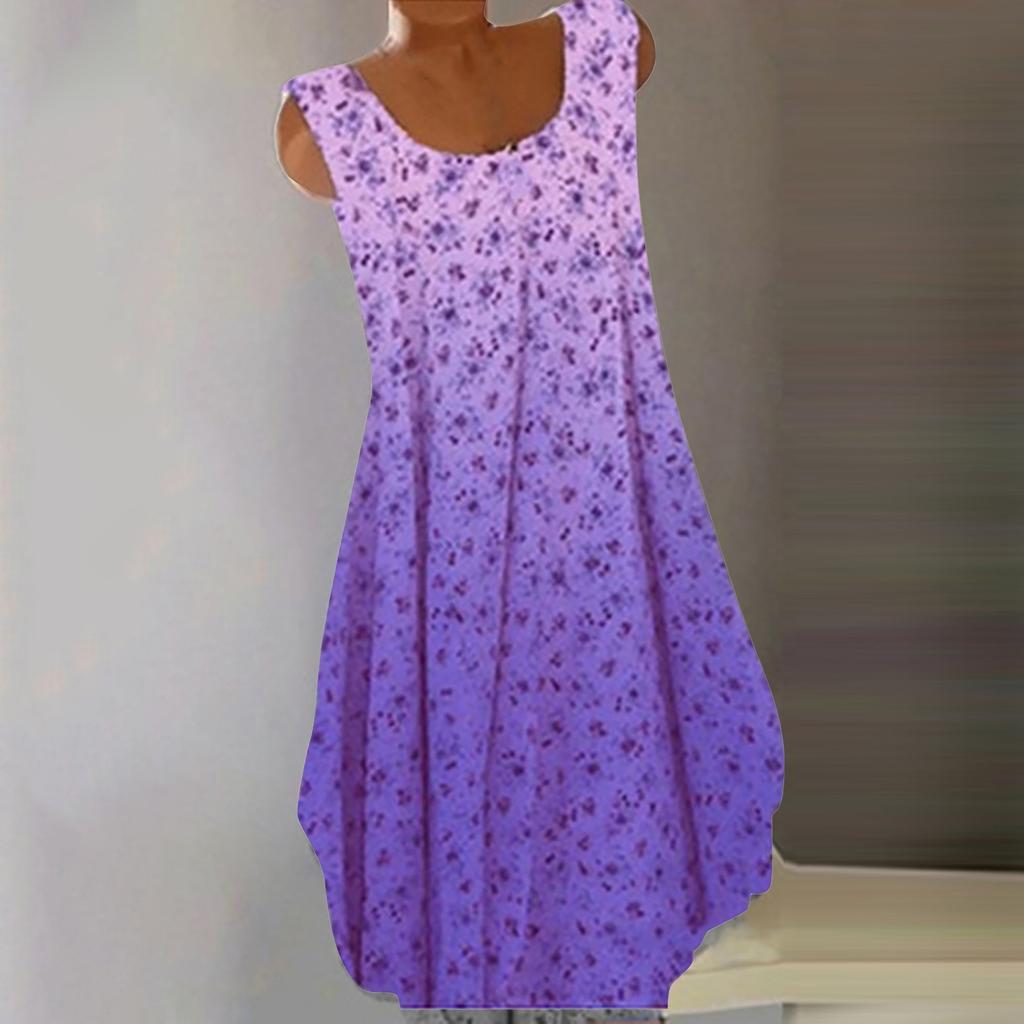 Women's Casual Loose Round Neck Floral Gradient Sleeveless Vest Dress