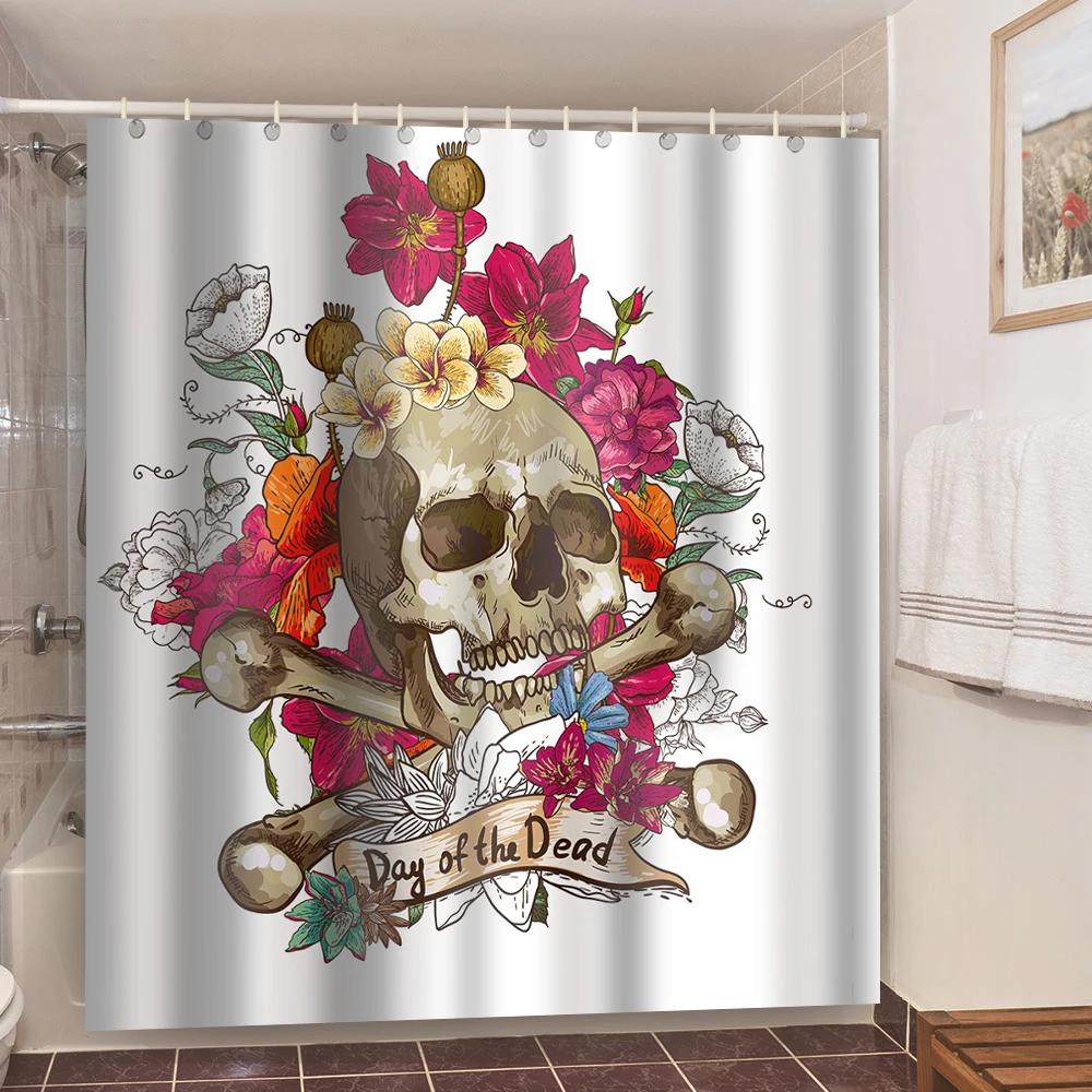 Skull Shower Curtain Waterproof Polyester Fabric Gothic Halloween Sexy Woman Love Print Shower Curtain Cortina De La Ducha