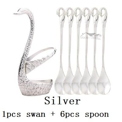Swan Spoon Base Holder Fruit Forks Set Stainless Steel Salad Dessert Forks Spoon Coffee Cake Tools Tableware Barware