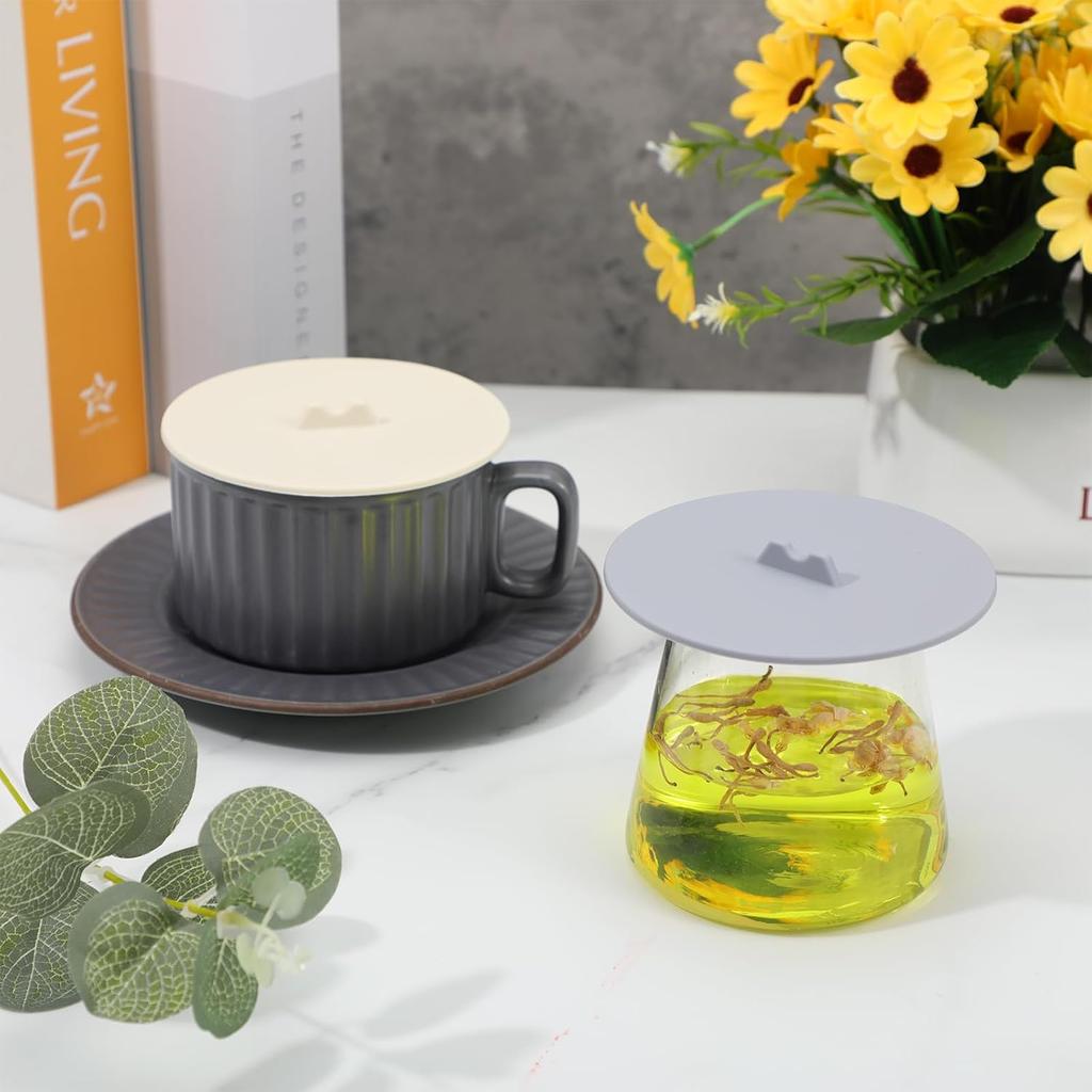 6pcs Silicone Drink Covers, Mug Cover, 10cm/3.94In Silicone Lids for Cups, Reble Cup Cover, Silicone Cup Covers for Mugs, Cups, Tea Pots - Ivory &