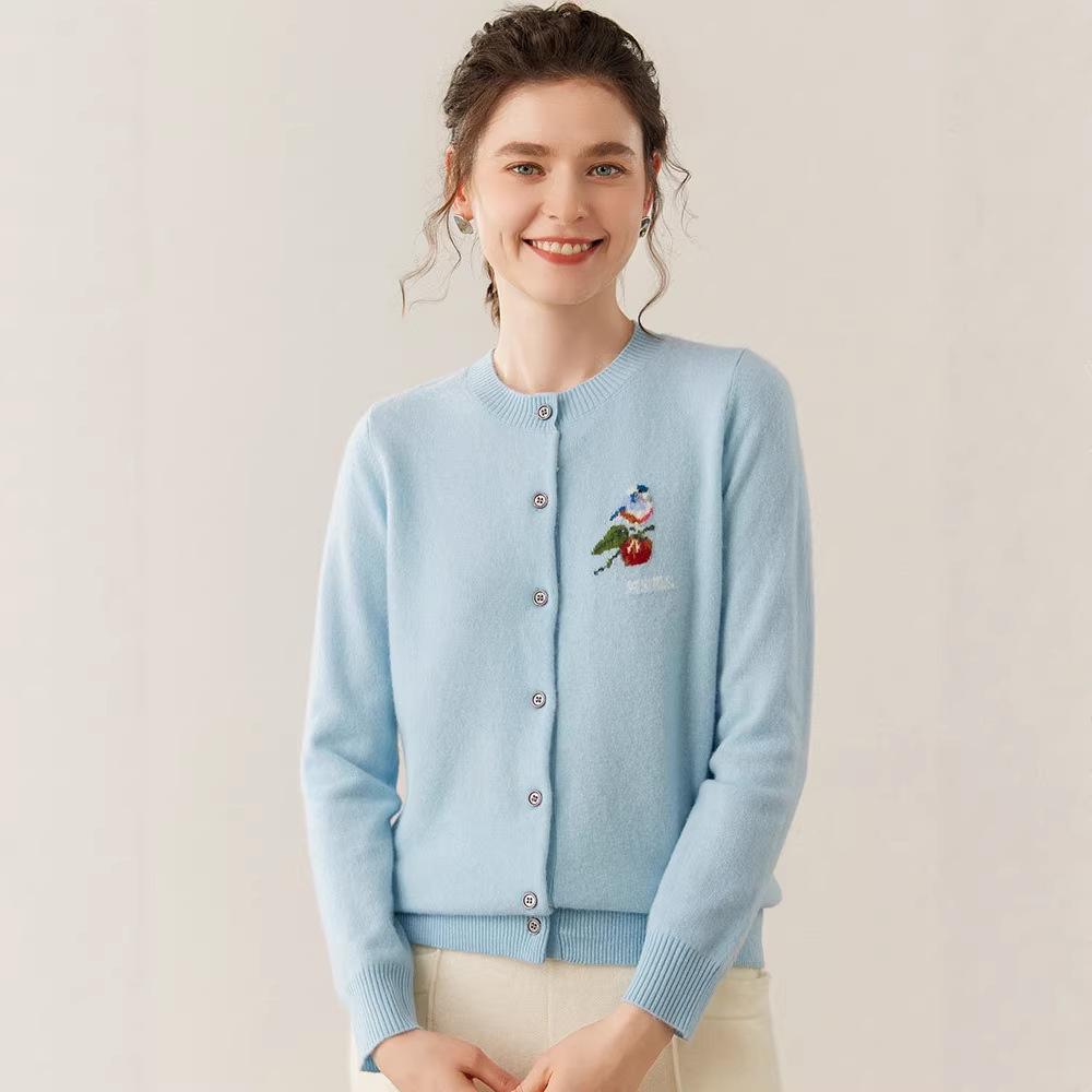 Women's Cashmere Round-Neck Sweater Cardigan - Loose, Cozy Autumn/Winter Knitwear.