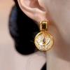 New High-end Retro Fashion Temperament Earrings with Gold Wire Mesh and Circle Earrings for Women