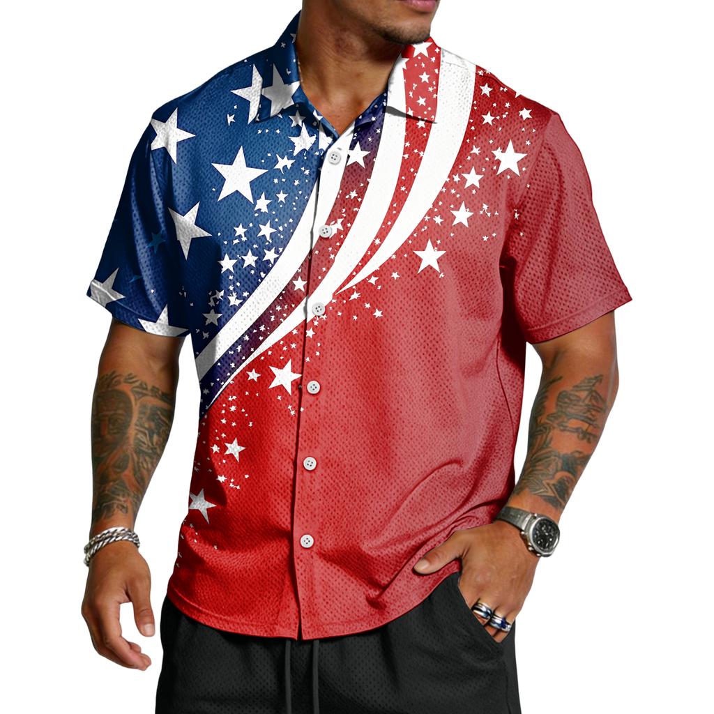 Men's Casual Independence Day Printed Lar Lightweight Breathable Short Sleeve Shirt