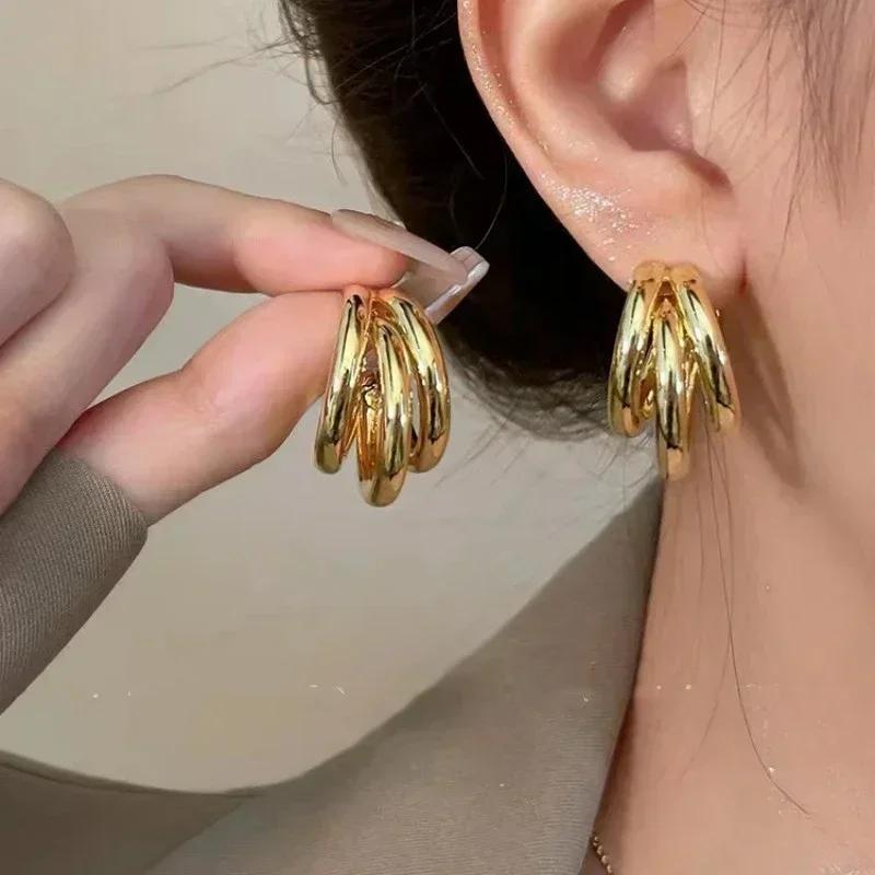 Fashion Metal Round Circle Hoop Earrings for Women Vintage Gold Plated Chunky Drop Earring Prevent Allergy Jewelry Party Gifts