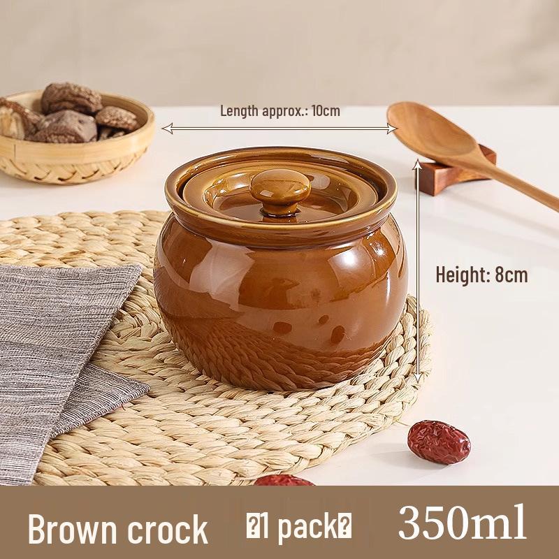 Oală ceramică pentru tocat cu capac – Vas pentru supă cu cuib de pasăre, porție unică, gătită la aburi