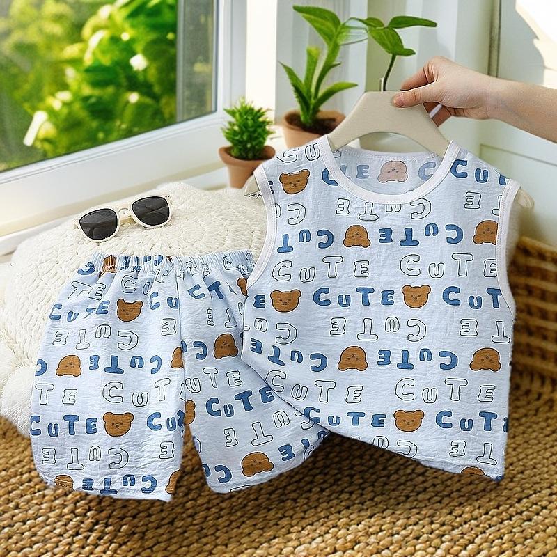 2tlg./Set Kind Unisex Entzückendes Kurzarm T-Shirt + Shorts Set Elastisch Kinder Lässig Sommerkleidung Bequemer Baby Mädchen Jungen Pyjama