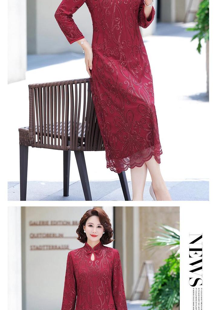 Refined Long-Sleeve Embroidered Two-Piece Dress for Middle-Aged Women – Perfect for Weddings and Banquets